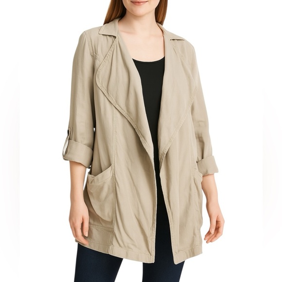 Cotton On Beige Lyocell Open Front Jacket Small Oversized Relaxed Minimalist - Picture 1 of 15